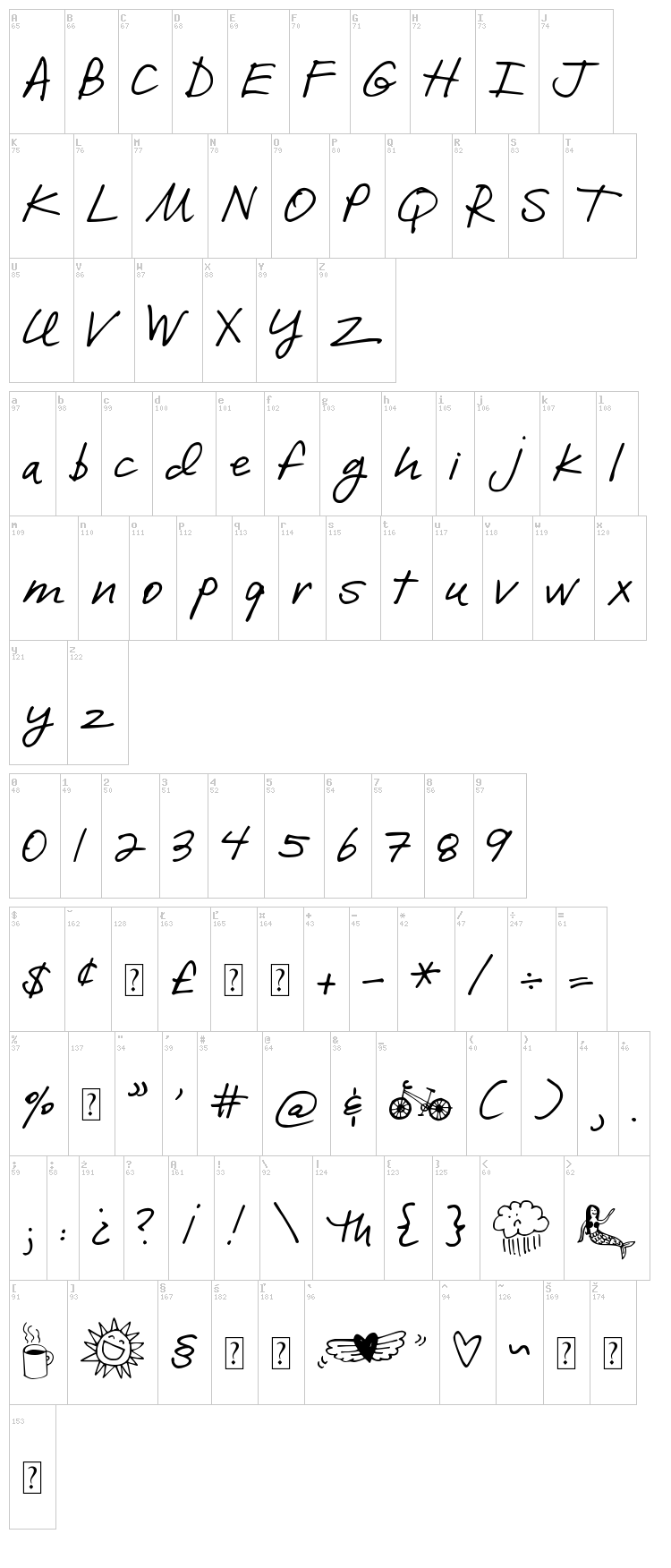 DJB I Love Me Some Brook font map